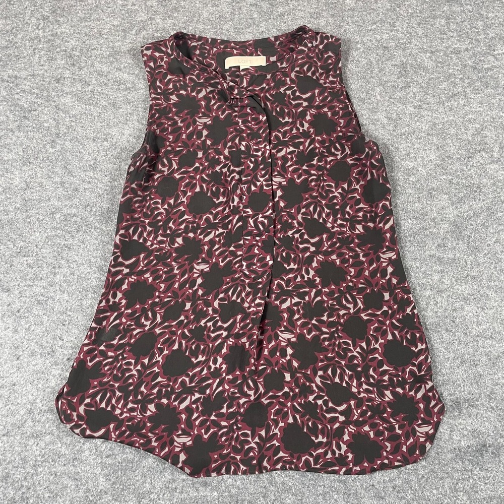 Loft Top Womens Extra Small XS Purple Floral AOP‎ Henley Sleeveless Lightweight